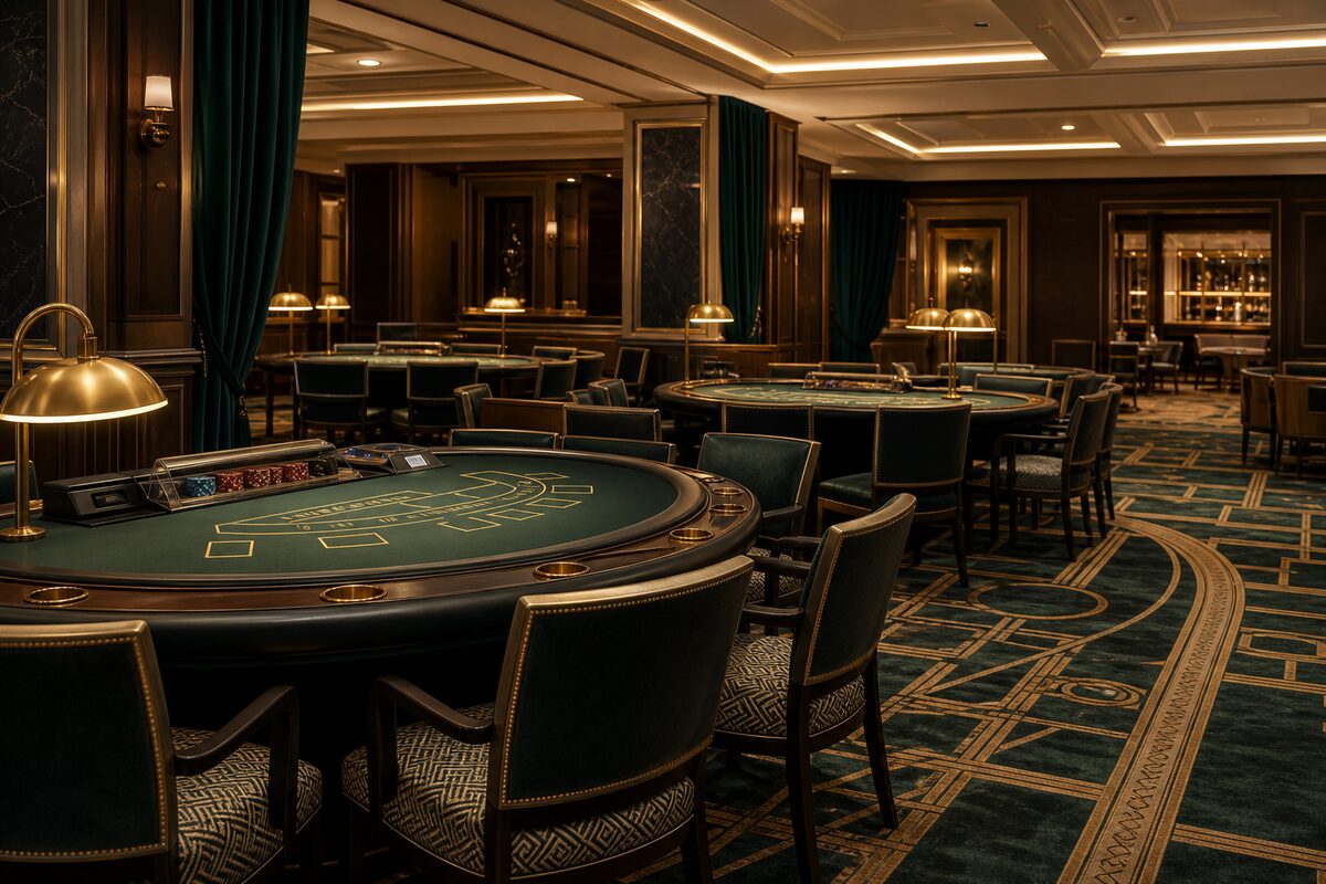 Blackjack asztalok aranyos világítással